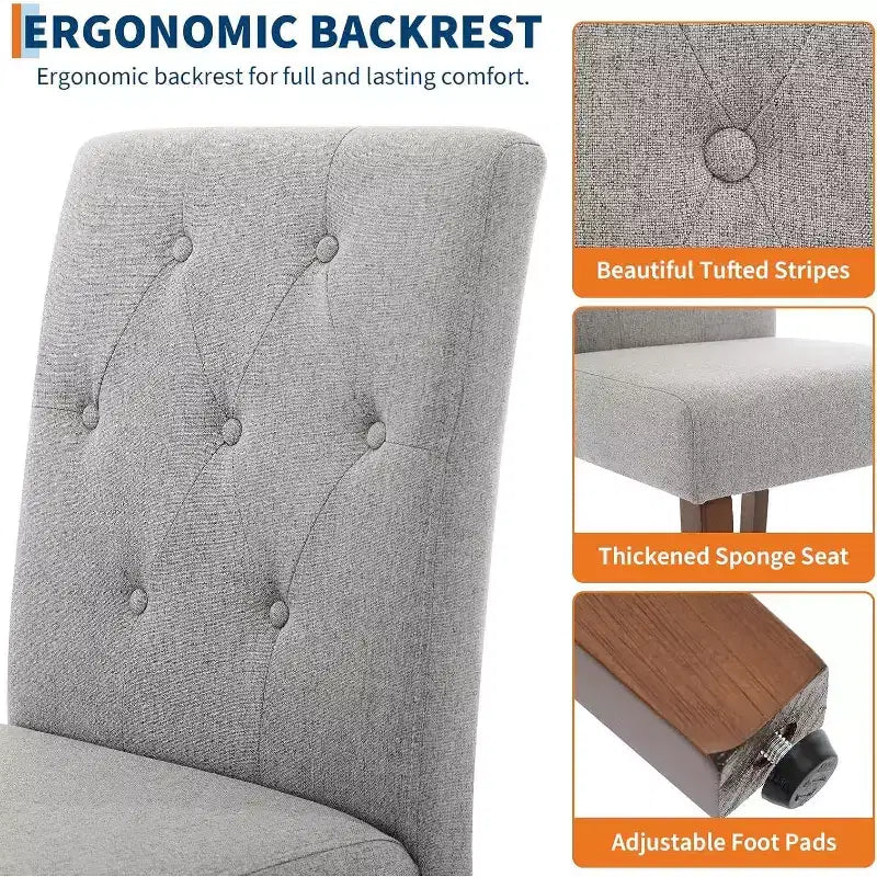 Acekool Sedie da Pranzo Imbottite Set da 2, Design Moderno Parsons con Morbido Tessuto di Lino e Robuste Gambe in Legno per Sala da Pranzo