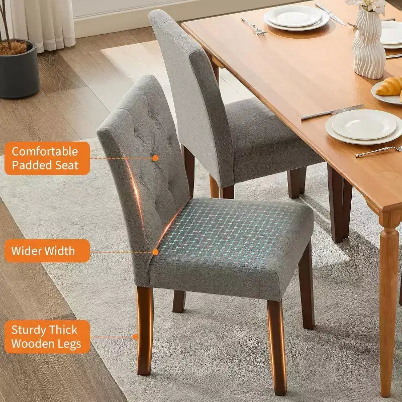 Acekool Sedie da Pranzo Imbottite Set da 2, Design Moderno Parsons con Morbido Tessuto di Lino e Robuste Gambe in Legno per Sala da Pranzo
