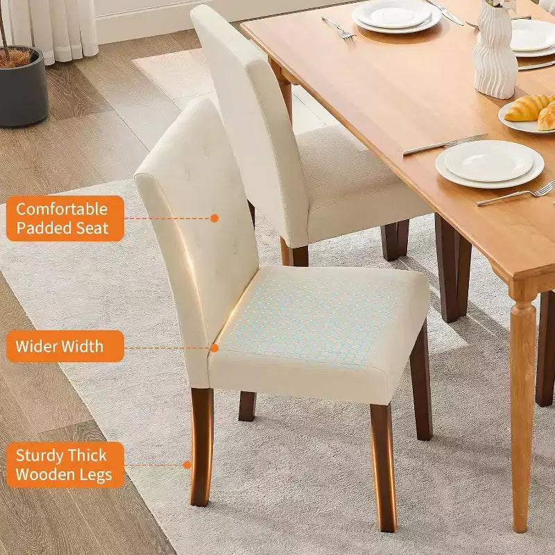 Acekool Sedie da Pranzo Imbottite Set da 2, Design Moderno Parsons con Morbido Tessuto di Lino e Robuste Gambe in Legno per Sala da Pranzo