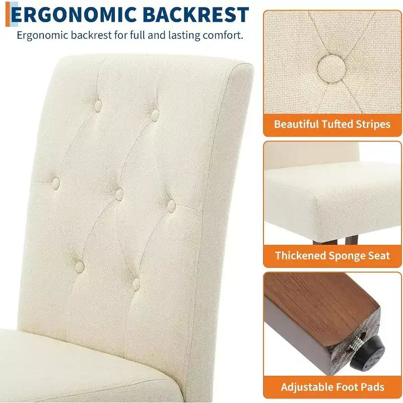 Acekool Sedie da Pranzo Imbottite Set da 2, Design Moderno Parsons con Morbido Tessuto di Lino e Robuste Gambe in Legno per Sala da Pranzo