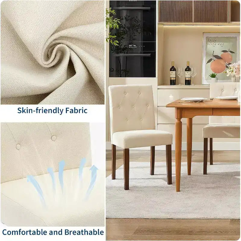 Acekool Sedie da Pranzo Imbottite Set da 2, Design Moderno Parsons con Morbido Tessuto di Lino e Robuste Gambe in Legno per Sala da Pranzo