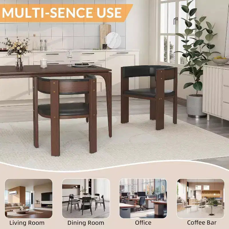 Acekool Lot de 2 chaises de salle à manger avec structure en bois d'hévéa, dossier incurvé moderne et revêtement en cuir PU pour cuisine et salon