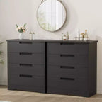 TROPOW Comodino a 4 cassetti per camera da letto, cassettiera nera con maniglie integrate, organizer in legno per soggiorno, nero