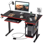 Bestier 57 Scrivania per computer, Scrivania regolabile in altezza con vassoio per tastiera e ripiano per computer, Scrivania da gaming a L con pannello forato