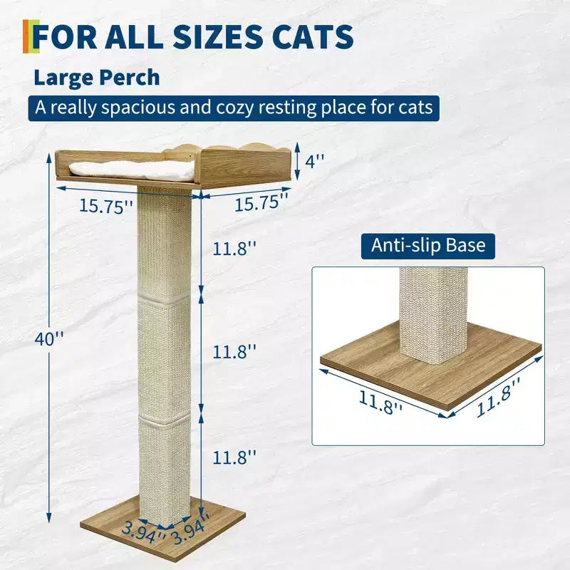 Cuccia per Finestra per Gatti, Tiragraffi per Gatti - 100 cm con Palo in Sisal, Regolabile in Altezza, 2 Mensole da Parete, Cuscino Rimovibile, Ventose per Piccoli Spazi