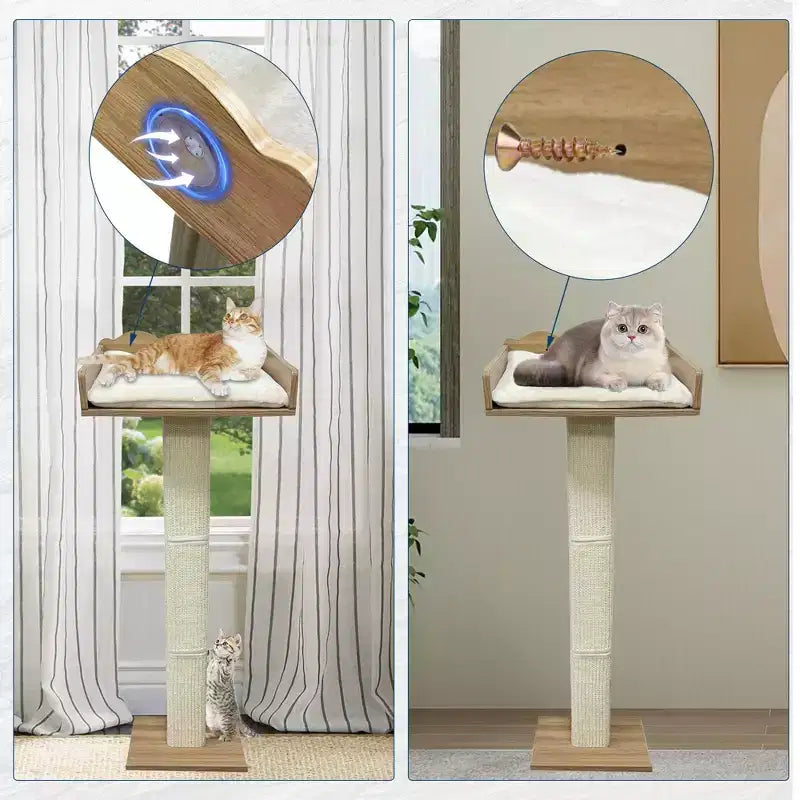 Cuccia per Finestra per Gatti, Tiragraffi per Gatti - 100 cm con Palo in Sisal, Regolabile in Altezza, 2 Mensole da Parete, Cuscino Rimovibile, Ventose per Piccoli Spazi