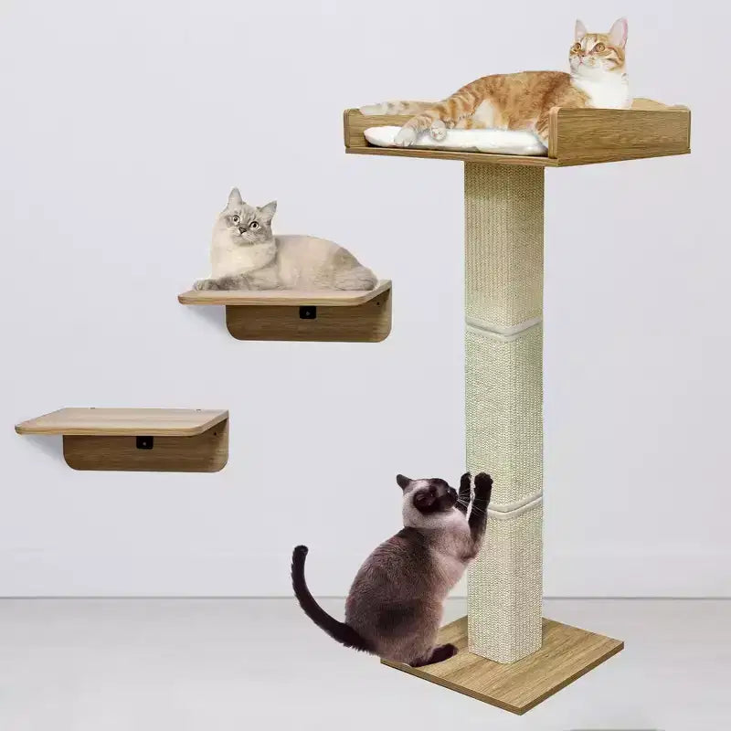 Cuccia per Finestra per Gatti, Tiragraffi per Gatti - 100 cm con Palo in Sisal, Regolabile in Altezza, 2 Mensole da Parete, Cuscino Rimovibile, Ventose per Piccoli Spazi