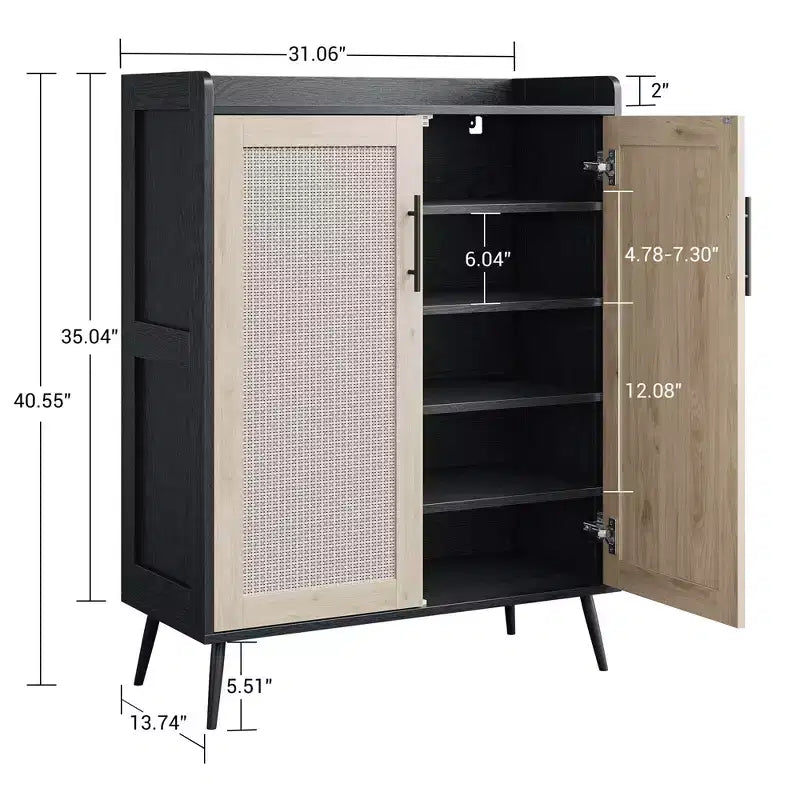Scarpiera in Rattan, Scarpiera Contenitore a 5 Ripiani con Ripiano Regolabile per Ingresso, Scarpiera Autoportante per Soggiorno, Ingresso