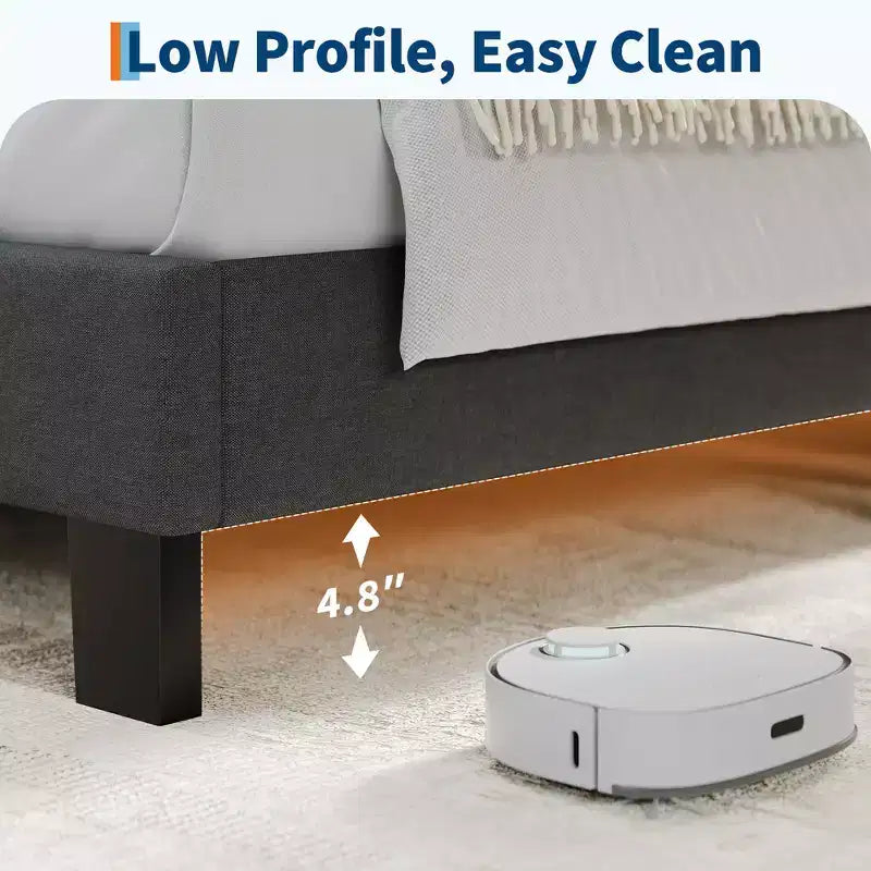 COZONY Letto Imbottito in Lino con Testiera Regolabile, Supporto a Doghe in Legno, Senza Rumore e Facile Montaggio per Camera da Letto, Appartamento