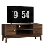 CLIHOME 43.31 inch Mid-Century Modern TV Stand for 32/45 inch TV, Entertainment Center with Storage, Media Console Table, Walnut