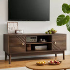 CLIHOME Porta TV moderno di metà secolo da 43,31 pollici per TV da 32/45 pollici, Centro di intrattenimento con contenitore, Tavolo console multimediale, Noce