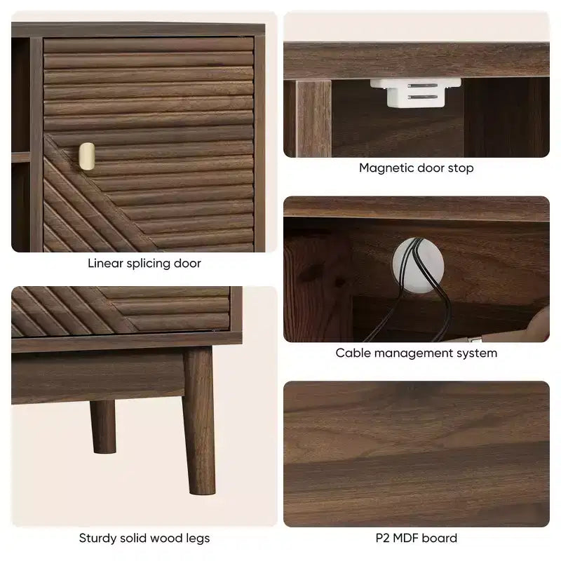 CLIHOME Porta TV moderno di metà secolo da 43,31 pollici per TV da 32/45 pollici, Centro di intrattenimento con contenitore, Tavolo console multimediale, Noce