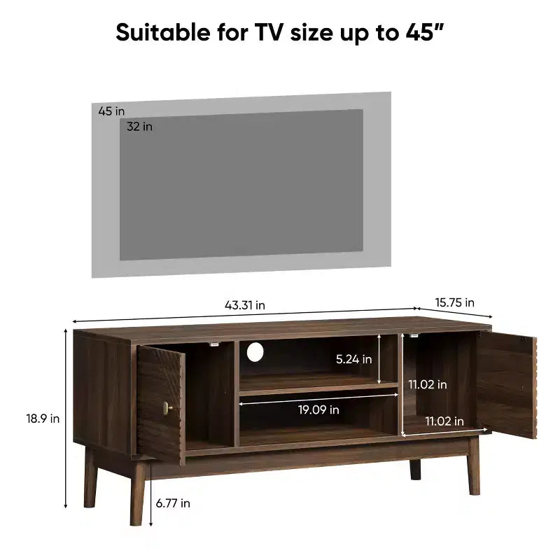 CLIHOME Porta TV moderno di metà secolo da 43,31 pollici per TV da 32/45 pollici, Centro di intrattenimento con contenitore, Tavolo console multimediale, Noce