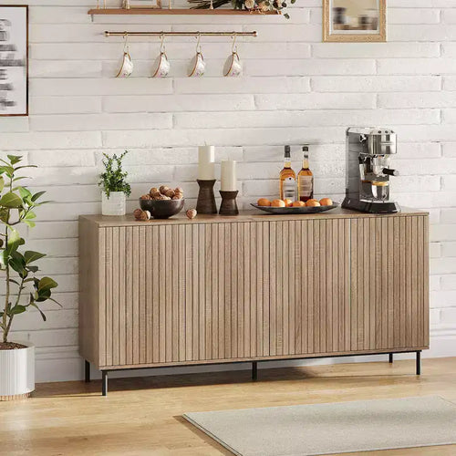 63 Modern Fluted Sideboard Buffet Cabinet with 4 Fluted Doors & Metal Legs & Adjustable Shelves, Kitchen Sideboard Accent Cabinet Console Table