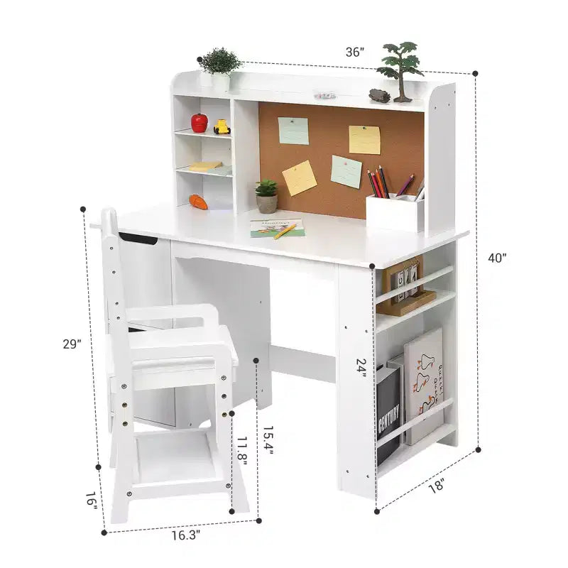 COZONY Scrivania Toeletta per Bambini con Specchio e Luci, Toeletta Trucco Bianca da Principessa con Sedia, Mensole e Cassetti, Set Scrivania Studio per Bambine e Bambini