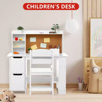 COZONY Scrivania Toeletta per Bambini con Specchio e Luci, Toeletta Trucco Bianca da Principessa con Sedia, Mensole e Cassetti, Set Scrivania Studio per Bambine e Bambini