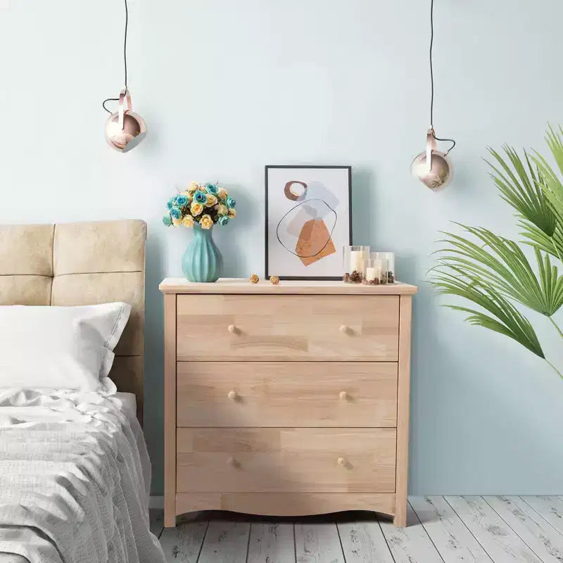 Cassettiera Karl Home a 3 cassetti in MDF (Medium-Density Fiberboard) naturale, larghezza 80 cm