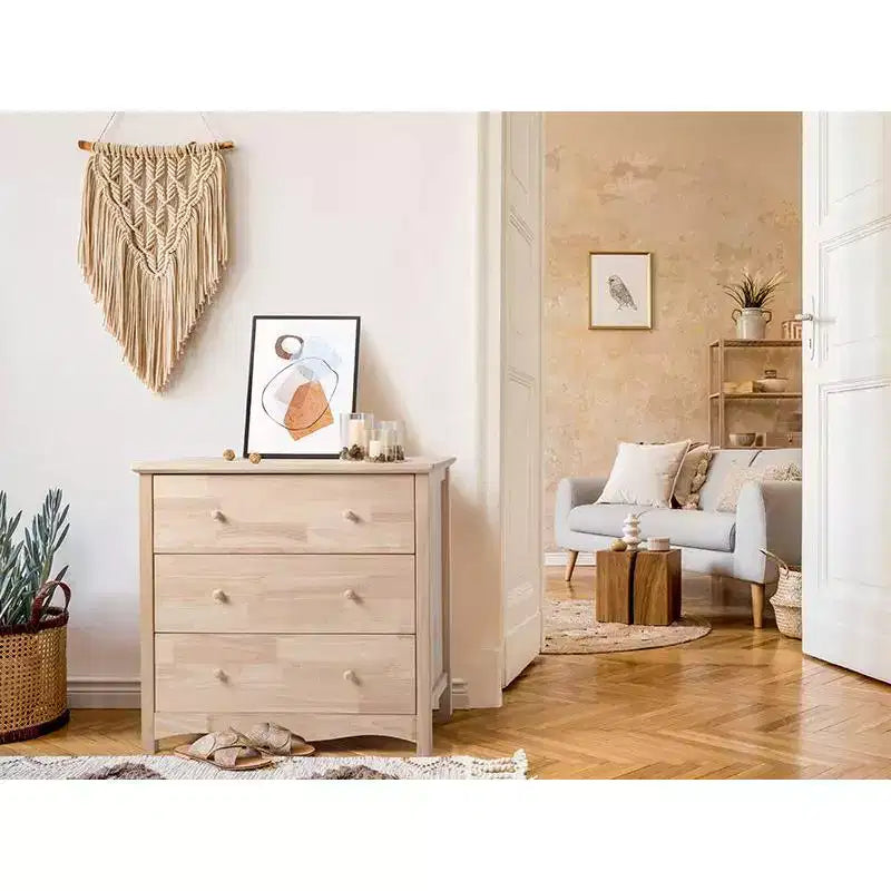 Cassettiera Karl Home a 3 cassetti in MDF (Medium-Density Fiberboard) naturale, larghezza 80 cm