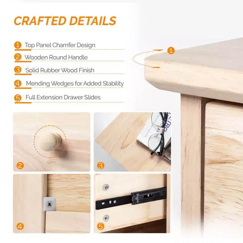 Cassettiera Karl Home a 3 cassetti in MDF (Medium-Density Fiberboard) naturale, larghezza 80 cm