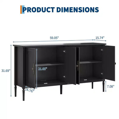 Buffet de 150 cm de large avec fonction de rangement, meuble de rangement de cuisine, console en bois, meuble décoratif de bar à café pour salle à manger