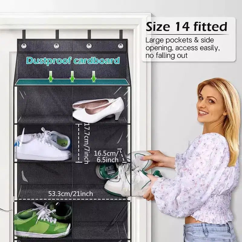 Organizzatore di scarpe da appendere alla porta, Scarpiera sospesa - 20 grandi tasche, Tessuto Oxford a 10 livelli con 4 ganci in metallo, Adatto a scarpe fino alla taglia 49, 163A x 51L x 18P cm