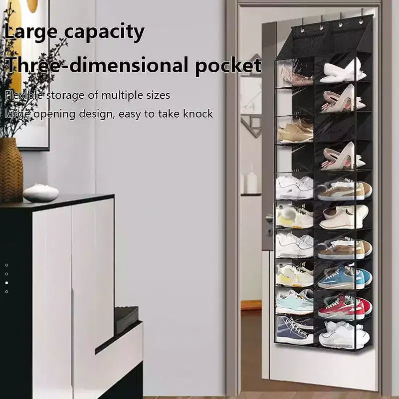 Organizzatore di scarpe da appendere alla porta, Scarpiera sospesa - 20 grandi tasche, Tessuto Oxford a 10 livelli con 4 ganci in metallo, Adatto a scarpe fino alla taglia 49, 163A x 51L x 18P cm