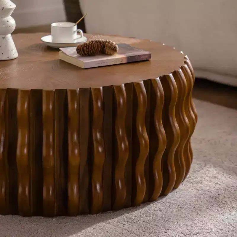Tavolino rotondo scanalato GDFStudio Kaen Mid-Century Modern Drum