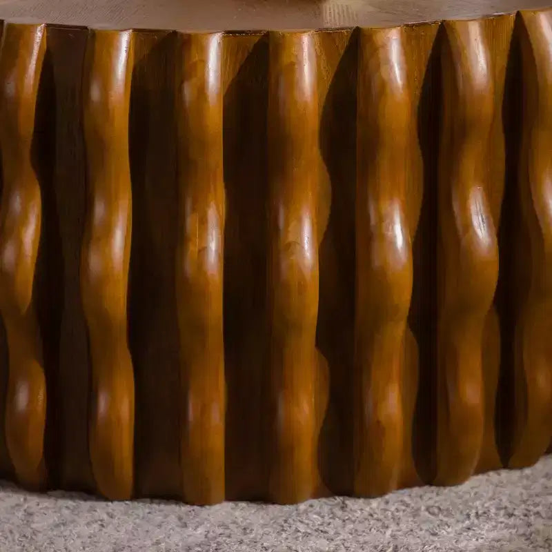 Tavolino rotondo scanalato GDFStudio Kaen Mid-Century Modern Drum