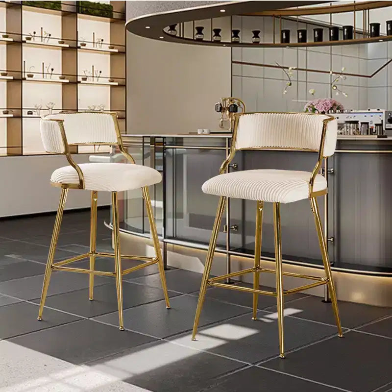 Karl Home Cream Thick Padded Cushion Metal Legs Modern Bar Stool