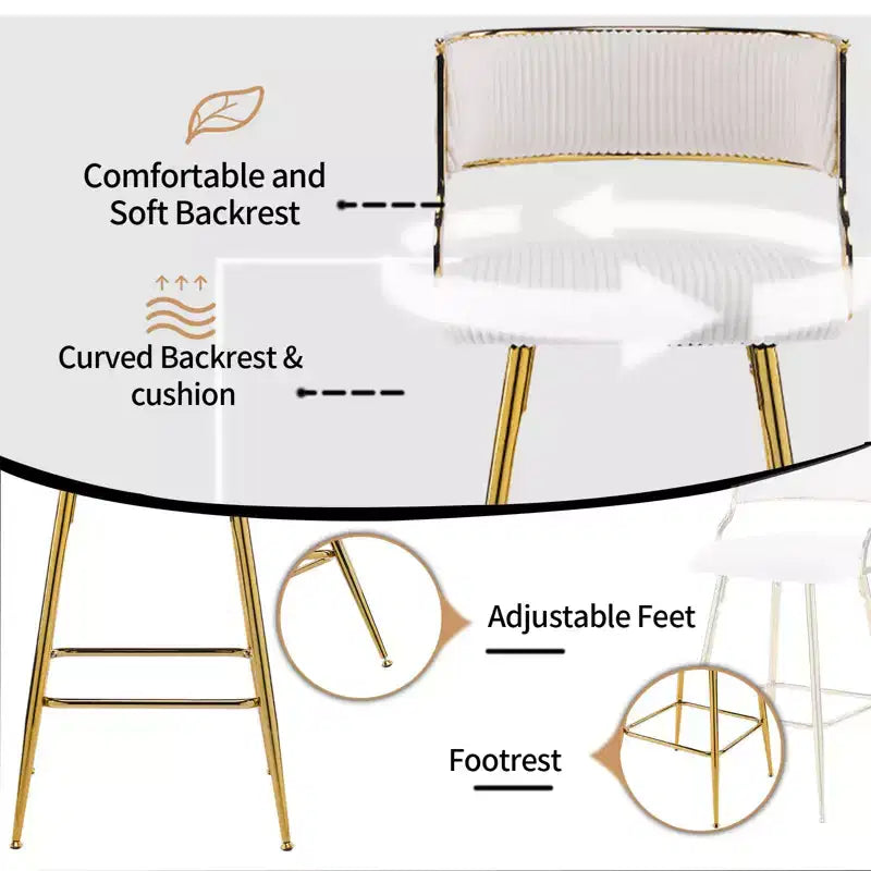 Sgabello da bar moderno Karl Home con gambe in metallo e cuscino imbottito spesso color crema