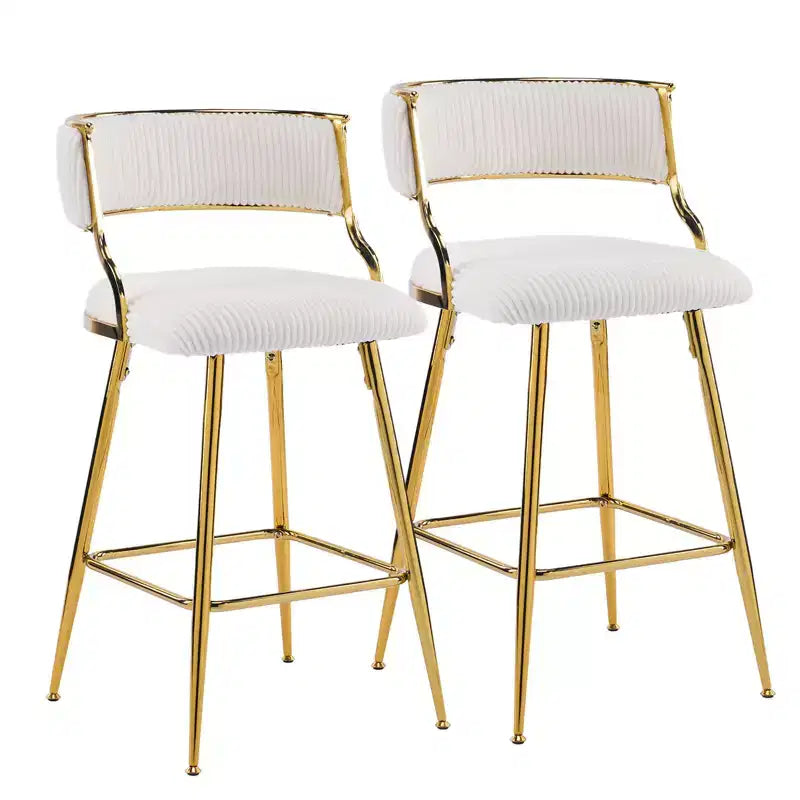 Sgabello da bar moderno Karl Home con gambe in metallo e cuscino imbottito spesso color crema