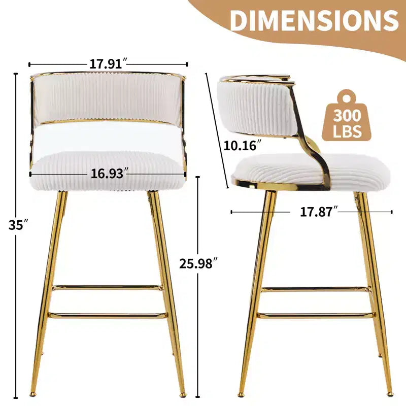 Sgabello da bar moderno Karl Home con gambe in metallo e cuscino imbottito spesso color crema