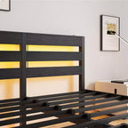 MAYEERTY Letto Matrimoniale Queen Size con Testiera in Legno e Metallo Nero, Luci RGB, Caricatore, Mensola portaoggetti, Silenzioso, Non Richiede Rete a Molle