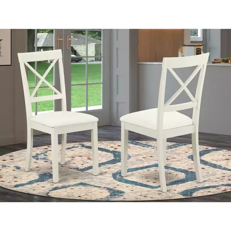 HomeStock Belmont 2 Sedie a X con schienale a croce in stile cottage costiero per sala da pranzo - Bianco, Sedile in similpelle