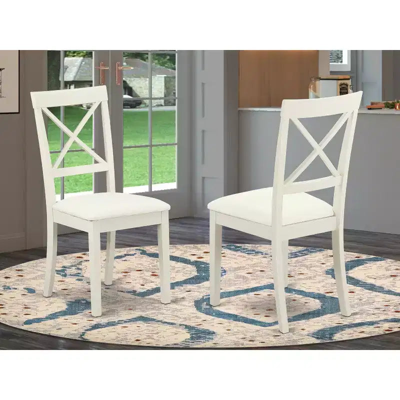 HomeStock Belmont 2 Sedie a X con schienale a croce in stile cottage costiero per sala da pranzo - Bianco, Sedile in similpelle