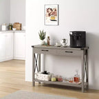 COZONY Tavolo Console da Fattoria da 109 cm con 2 Cassetti e Ripiano Portaoggetti a 2 Livelli, Tavolo Stretto in Legno per Ingresso e Divano, per Corridoio e Soggiorno