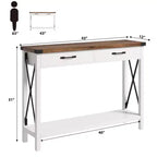 COZONY Tavolo Console da Fattoria da 109 cm con 2 Cassetti e Ripiano Portaoggetti a 2 Livelli, Tavolo Stretto in Legno per Ingresso e Divano, per Corridoio e Soggiorno