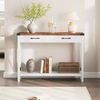 COZONY Tavolo Console da Fattoria da 109 cm con 2 Cassetti e Ripiano Portaoggetti a 2 Livelli, Tavolo Stretto in Legno per Ingresso e Divano, per Corridoio e Soggiorno