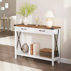 COZONY Tavolo Console da Fattoria da 109 cm con 2 Cassetti e Ripiano Portaoggetti a 2 Livelli, Tavolo Stretto in Legno per Ingresso e Divano, per Corridoio e Soggiorno