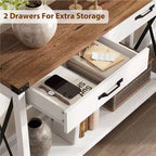 COZONY Tavolo Console da Fattoria da 109 cm con 2 Cassetti e Ripiano Portaoggetti a 2 Livelli, Tavolo Stretto in Legno per Ingresso e Divano, per Corridoio e Soggiorno