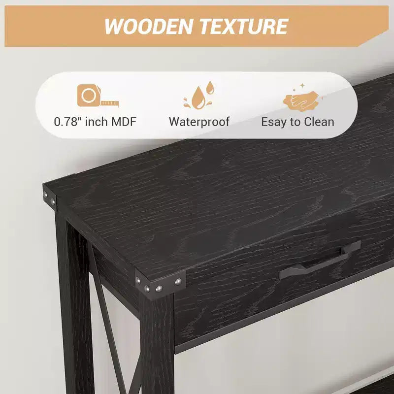 COZONY Tavolo Console da Fattoria da 109 cm con 2 Cassetti e Ripiano Portaoggetti a 2 Livelli, Tavolo Stretto in Legno per Ingresso e Divano, per Corridoio e Soggiorno