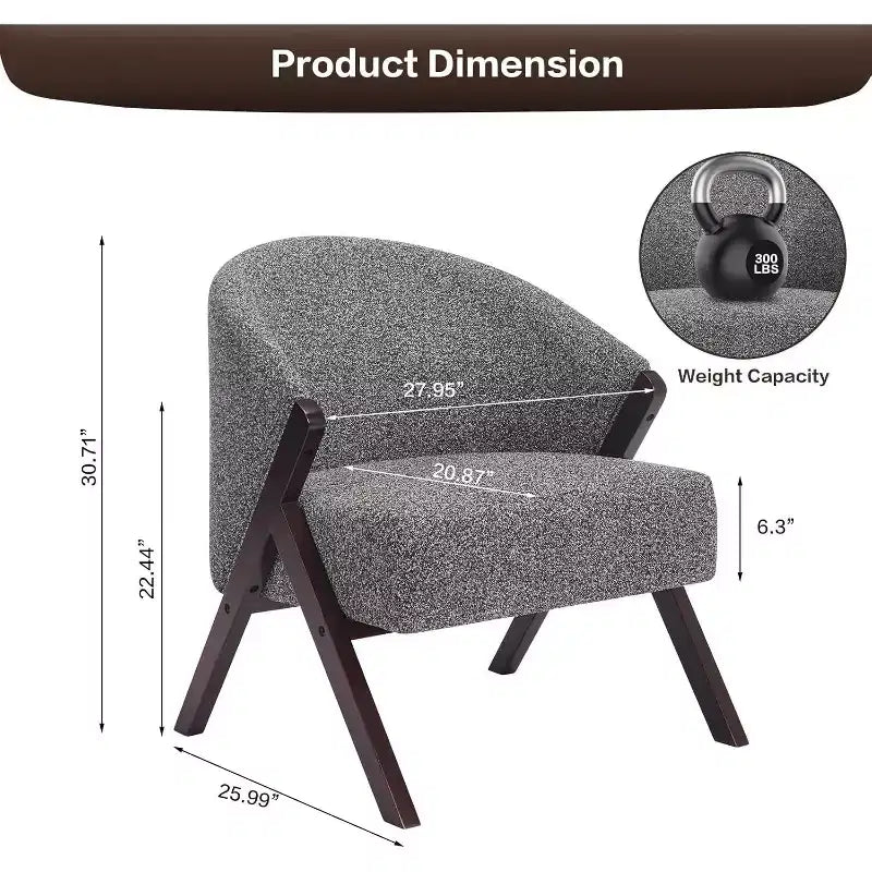 Poltrona Mid-Century Modern con Rivestimento in Bouclé, Sedia Lounge a Basso Profilo per Soggiorno, Camera da Letto, Comoda Poltrona da Lettura con Struttura in Legno