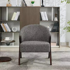 Poltrona Mid-Century Modern con Rivestimento in Bouclé, Sedia Lounge a Basso Profilo per Soggiorno, Camera da Letto, Comoda Poltrona da Lettura con Struttura in Legno