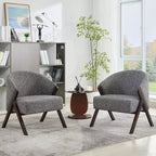 Poltrona Mid-Century Modern con Rivestimento in Bouclé, Sedia Lounge a Basso Profilo per Soggiorno, Camera da Letto, Comoda Poltrona da Lettura con Struttura in Legno