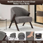 Poltrona Mid-Century Modern con Rivestimento in Bouclé, Sedia Lounge a Basso Profilo per Soggiorno, Camera da Letto, Comoda Poltrona da Lettura con Struttura in Legno