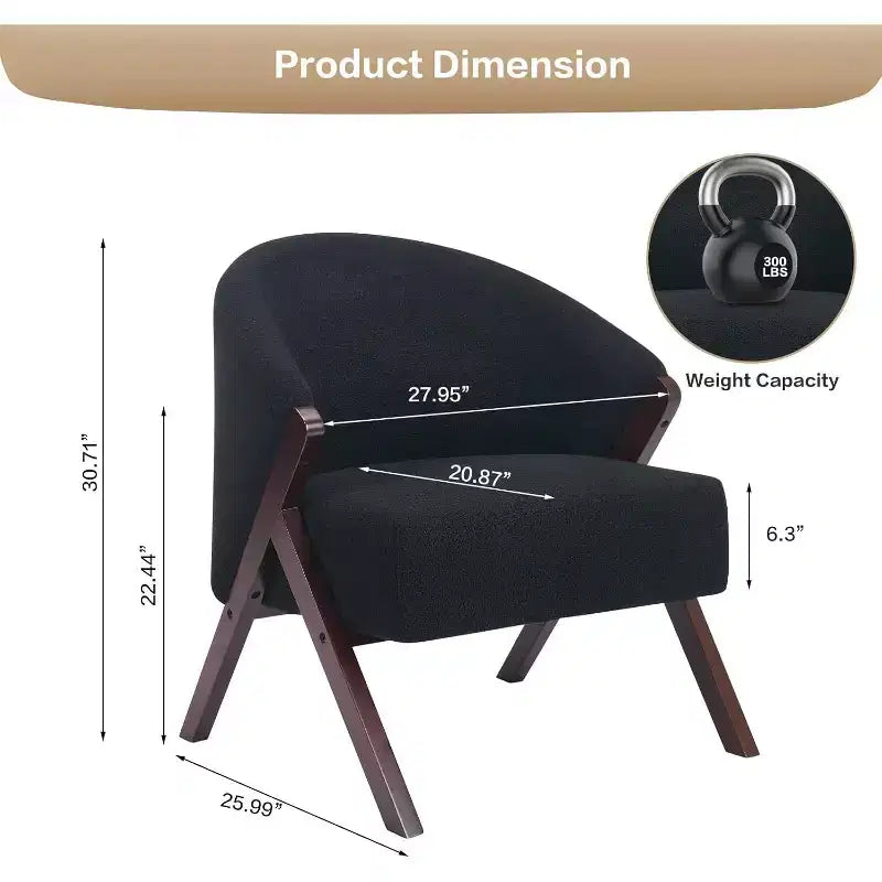 Poltrona Mid-Century Modern con Rivestimento in Bouclé, Sedia Lounge a Basso Profilo per Soggiorno, Camera da Letto, Comoda Poltrona da Lettura con Struttura in Legno