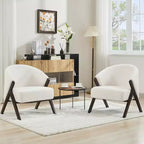 Poltrona Mid-Century Modern con Rivestimento in Bouclé, Sedia Lounge a Basso Profilo per Soggiorno, Camera da Letto, Comoda Poltrona da Lettura con Struttura in Legno
