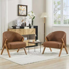 Poltrona Mid-Century Modern con Rivestimento in Bouclé, Sedia Lounge a Basso Profilo per Soggiorno, Camera da Letto, Comoda Poltrona da Lettura con Struttura in Legno