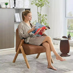 Poltrona Mid-Century Modern con Rivestimento in Bouclé, Sedia Lounge a Basso Profilo per Soggiorno, Camera da Letto, Comoda Poltrona da Lettura con Struttura in Legno