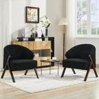 Poltrona Mid-Century Modern con Rivestimento in Bouclé, Sedia Lounge a Basso Profilo per Soggiorno, Camera da Letto, Comoda Poltrona da Lettura con Struttura in Legno